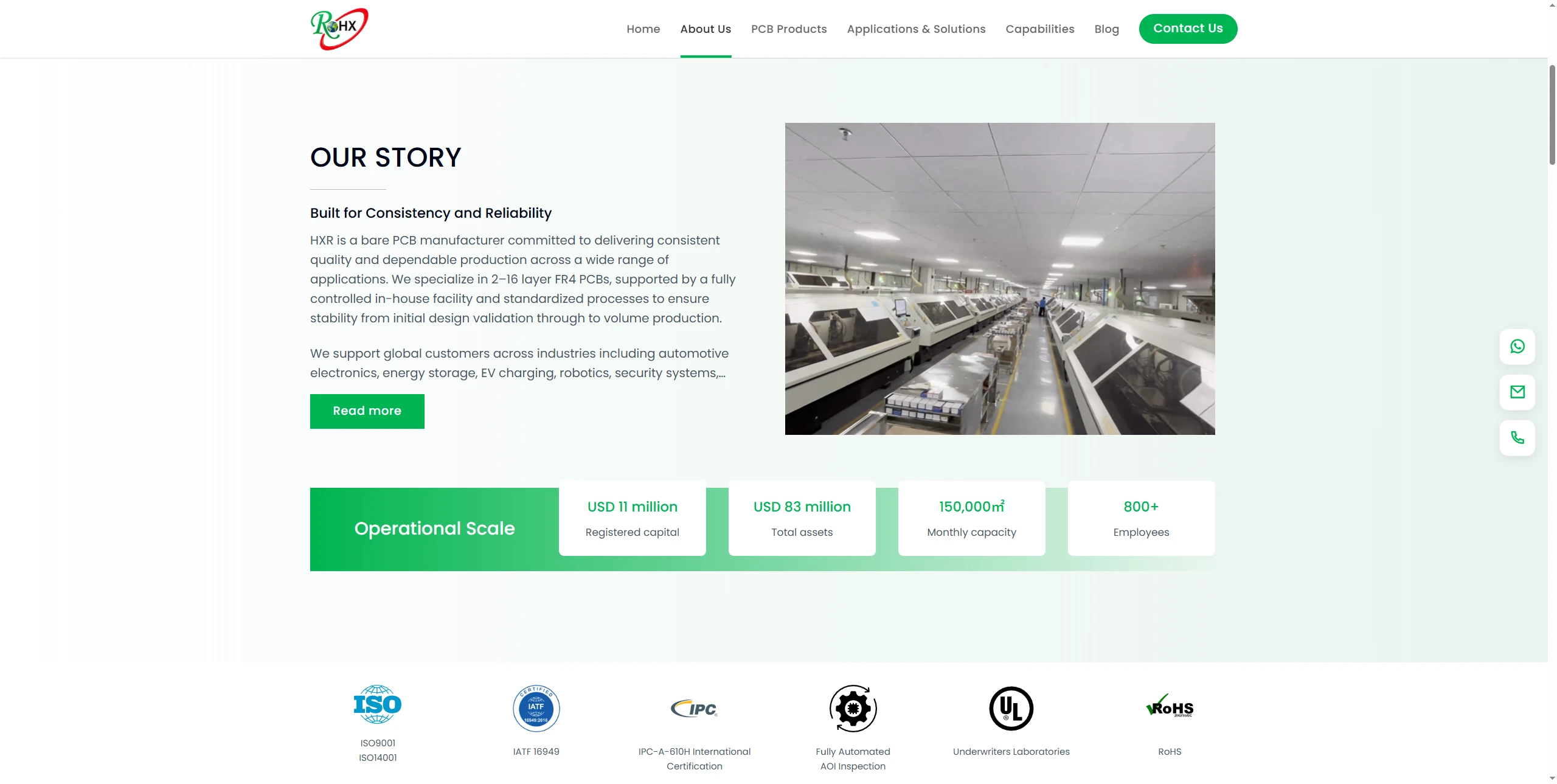 pcb manufacturing company website showcasing pcb assembly services, smt production capabilities, and industrial product presentation